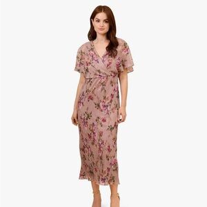 Adrianna Papell Women's Floral Metallic Crinkle Dress